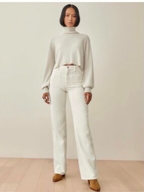 Reformation Jeans Alyssa High Rise Wide Leg White‎ Corduroy Pants